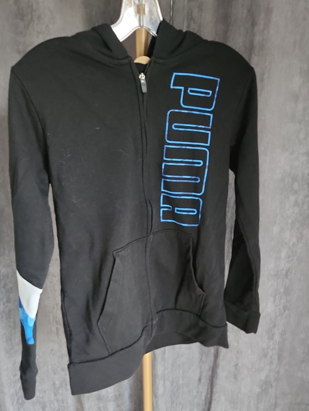 Puma Black Hoodie with Blue Vertical Logo